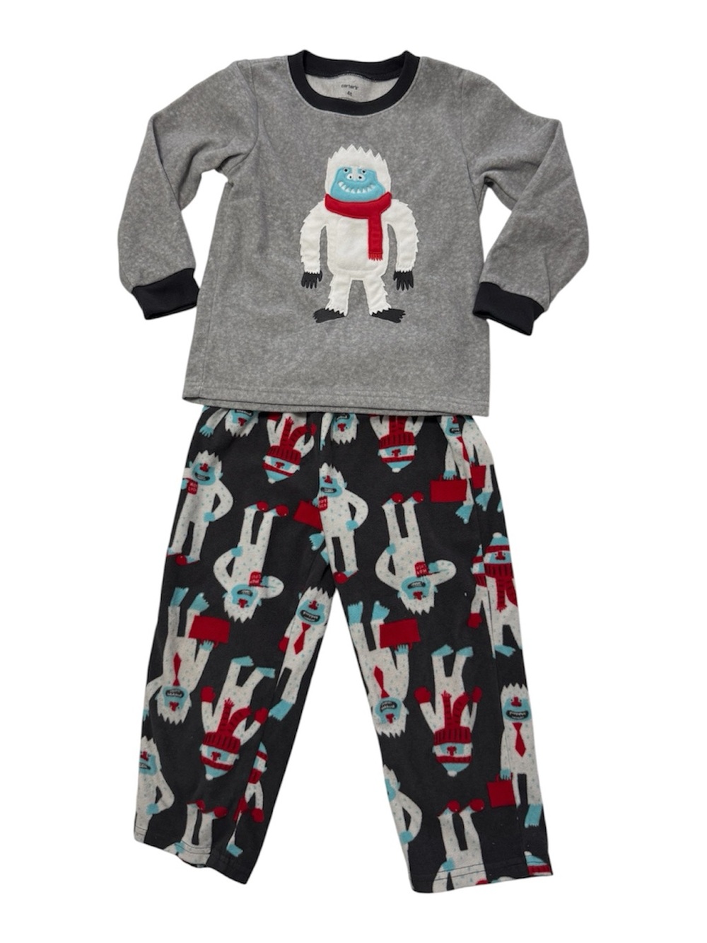 Carter's Gray Pajama Set with Red & Blue Yeti Accents Size 4T